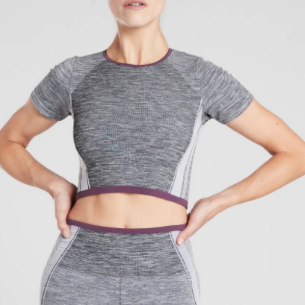 NWT Athleta Gray Impact Crop Tee Top
